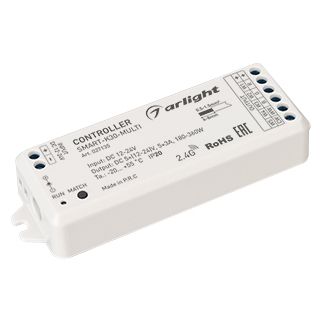 Контроллер SMART-K30-MULTI (12-24V, 5x3A, RGB-MIX, 2.4G) (ARL, IP20 Пластик, 5 лет)