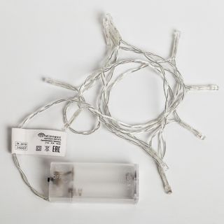 Гирлянда светодиодная универсальная 10 LED, 1,2 метра, прозрачный ПВХ, теплое белое свечение, батаре