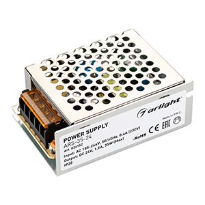 Блок питания ARS-35-24 (24V, 1.5A, 35W) (IP20 Сетка, 2 года)